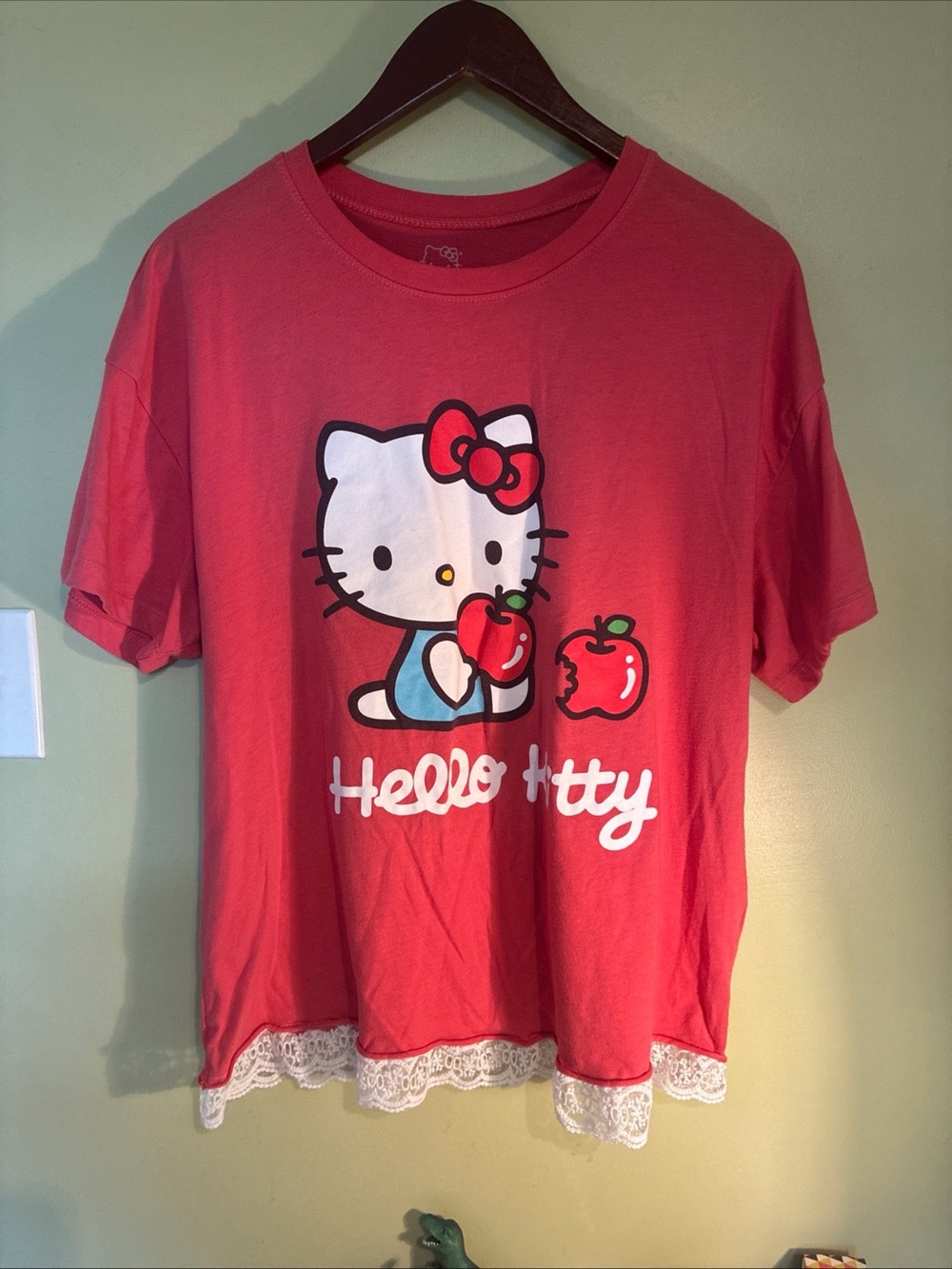 Hello Kitty Pink-salmon Graphic Tee with Lace Trim XXL